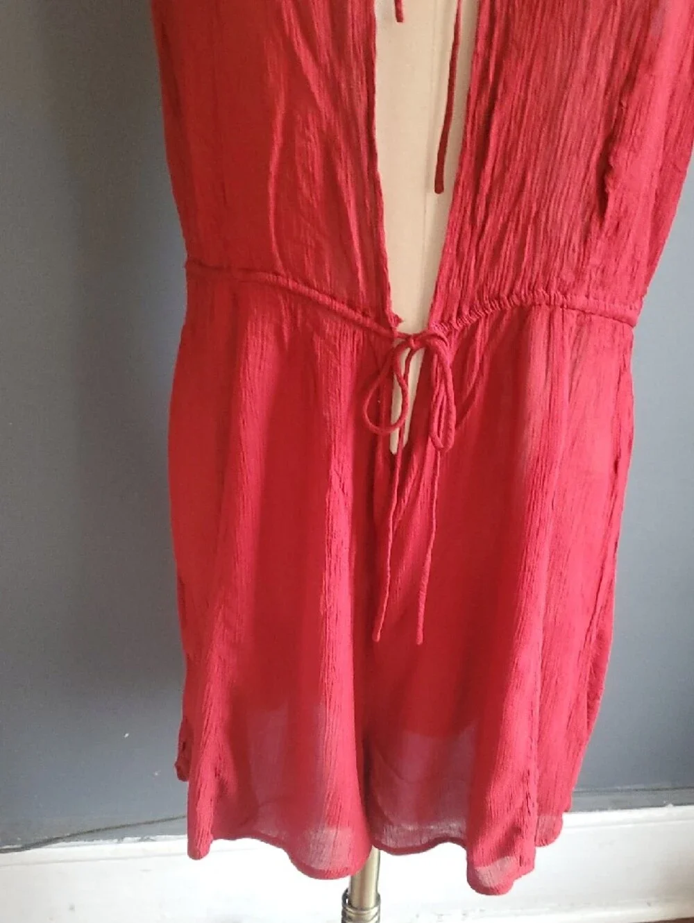 Free People Intimately Red Tie-Front Spaghetti Strap Romper Sleep Wear Size XS